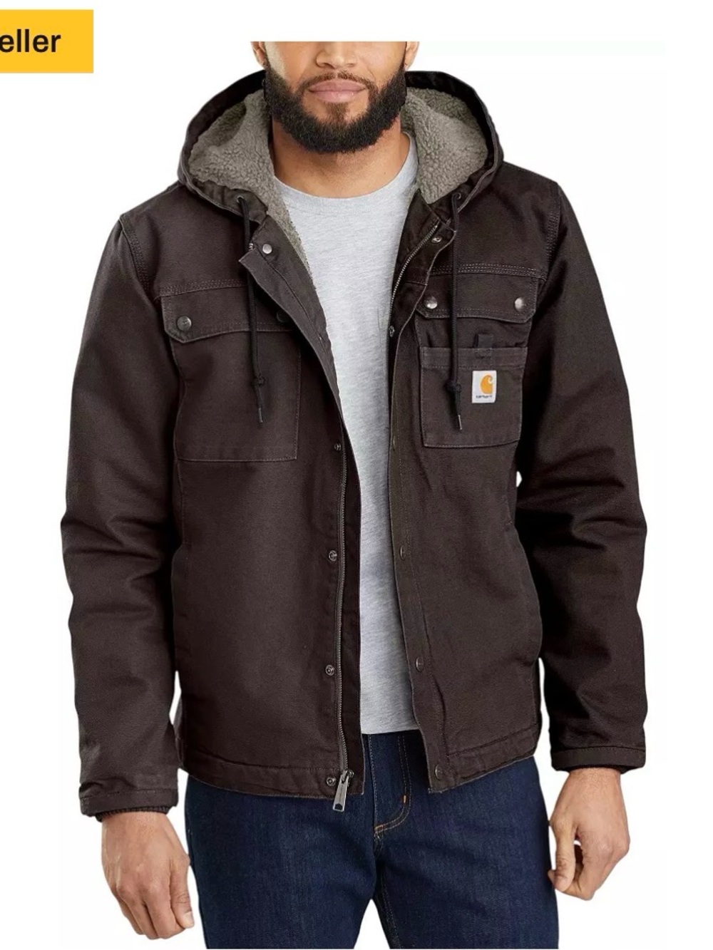Carhartt Men's Washed Duck Jacket in Dark Brown with Hood